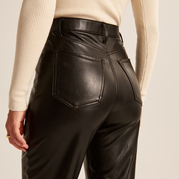 NWT Abercrombie Ankle Straight Ultra High Rise LEATHER Pant BLACK - SIZE 28 - Picture 6 of 7